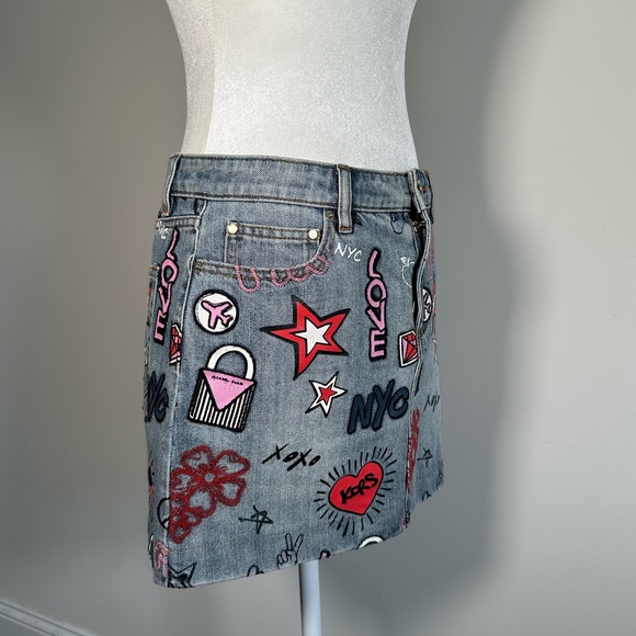 MICHAEL KORS DENIM POP ART GRAFFITI MINI SKIRT SIZE 2 - Picture 8 of 9